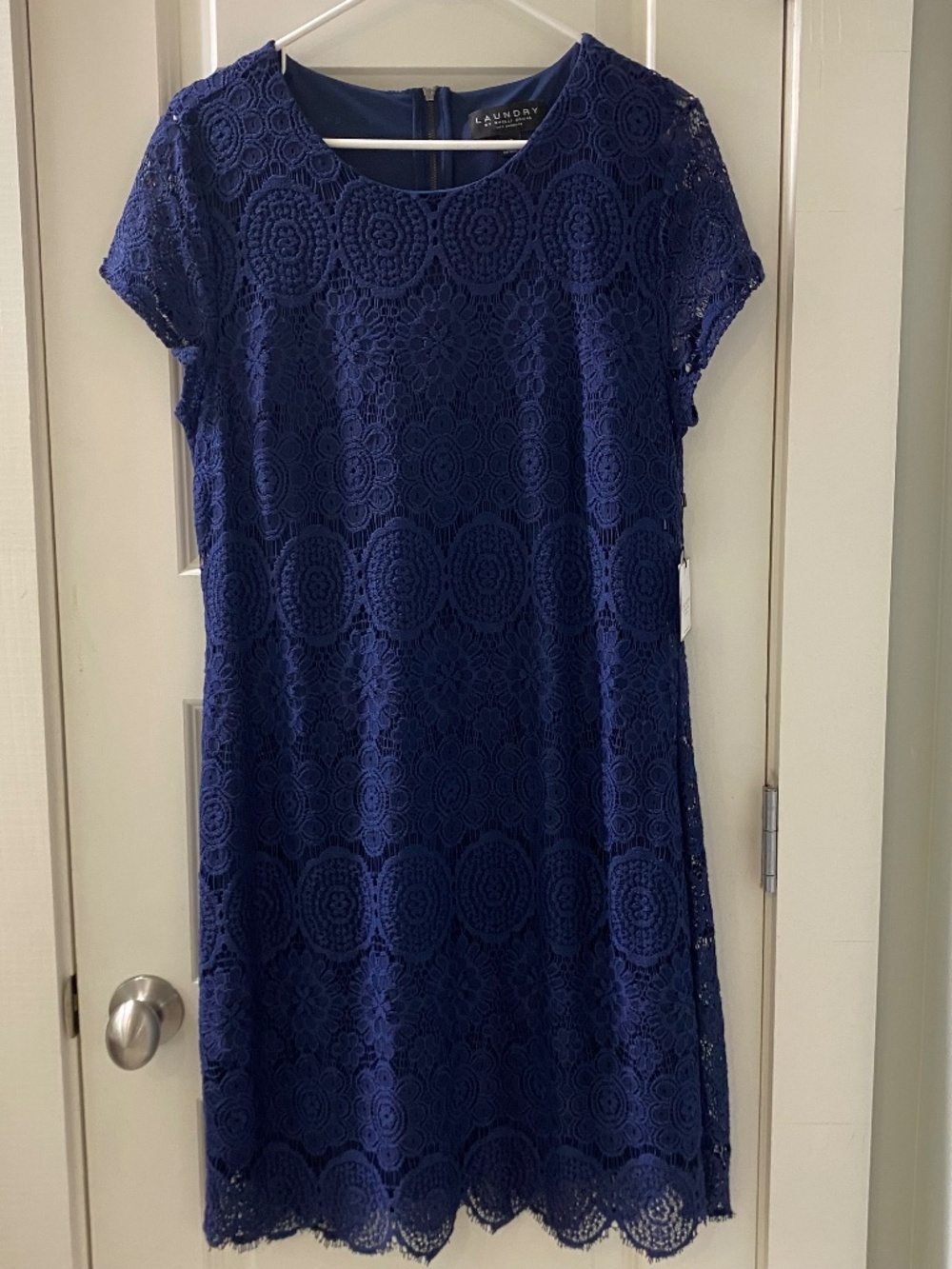 NWT Blue Lace Sheath Dress, Size 12, Laundry by Shelli Segal